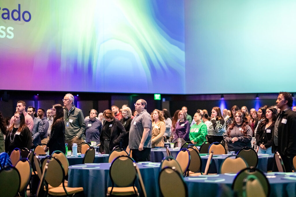 Group of employees in a staff meeting